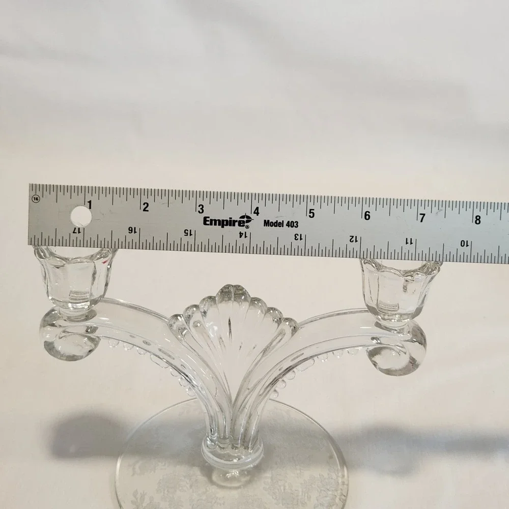Tiffin Franciscan Cherokee Rose Etched Double Candleholder‎ Taper GORGEOUS!